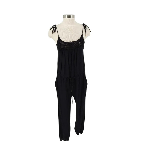Ulla Johnson Valencia Gauze Jumpsuit Black Crochet Pants Romper Overalls - Picture 1 of 9